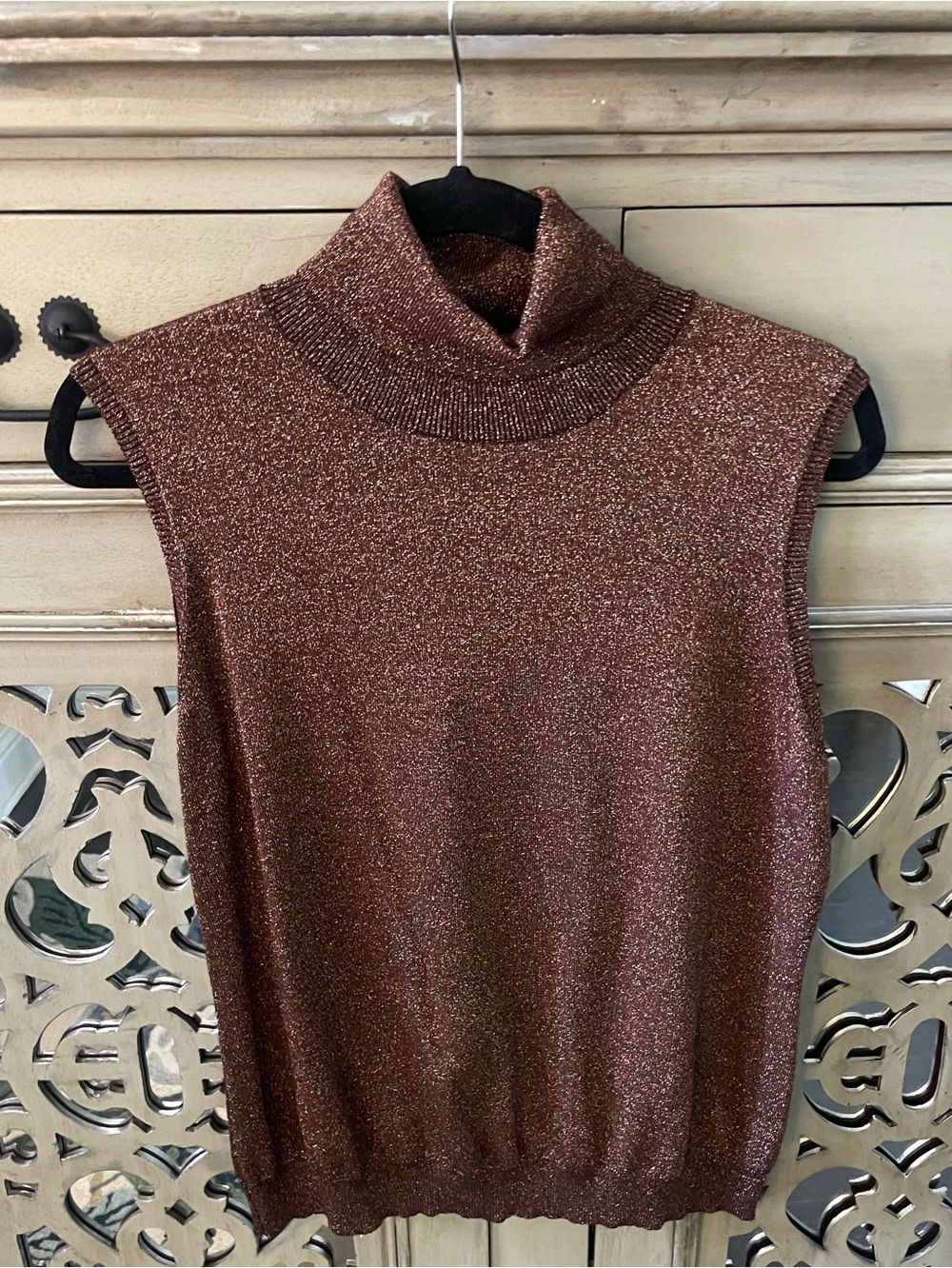 Harve Bernard Collection Sleeveless Metallic Turtleneck Sweater - Bronze